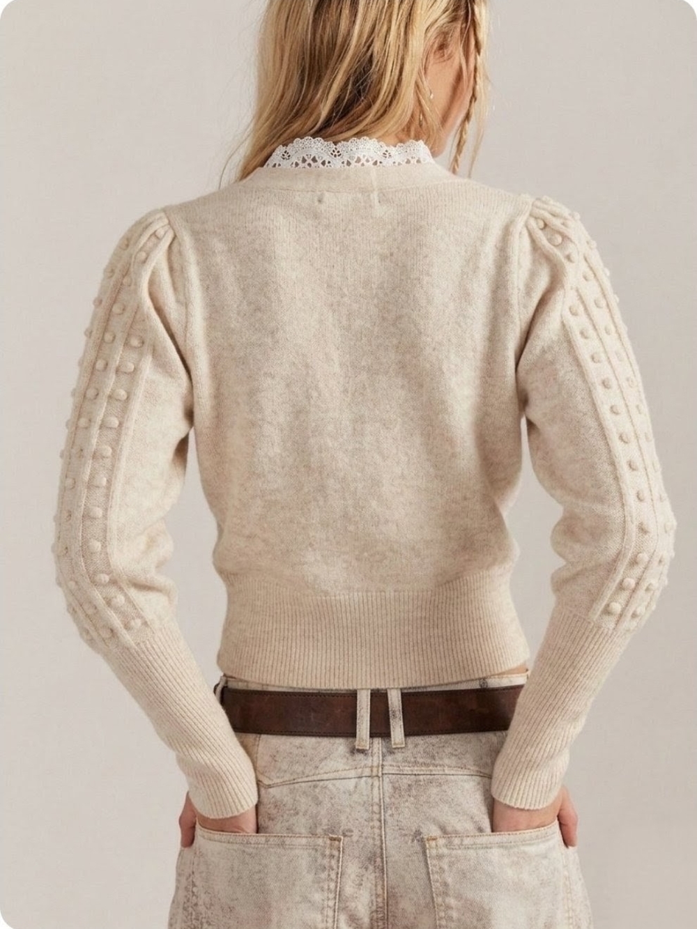NWT Free People Almond Milk Lace SoftSpun Long Sleeve Knit Crop Cardigan - M - Picture 5 of 12
